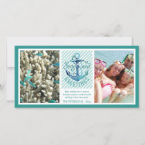 Nautical &quot;SEAson's Greetings&quot; - Aqua Stripes Holiday Card