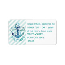 Nautical &quot;SEAson's Greetings&quot; Aqua Stripes Label