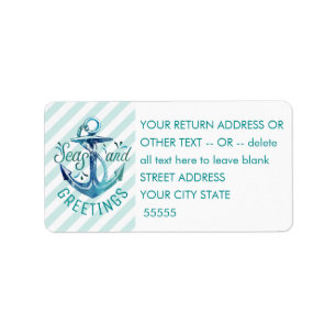 Nautical "SEAson's Greetings" Aqua Stripes Label