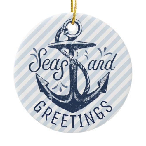 Nautical SEAsons Greetings | Blue and White Photo Ceramic Ornament