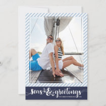 Nautical SEAsons Greetings | Blue Stripes Anchors Holiday Card