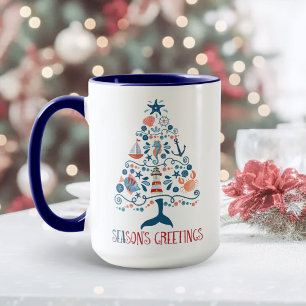 Nautical SEAson's Greetings Coastal Christmas Tree Mug