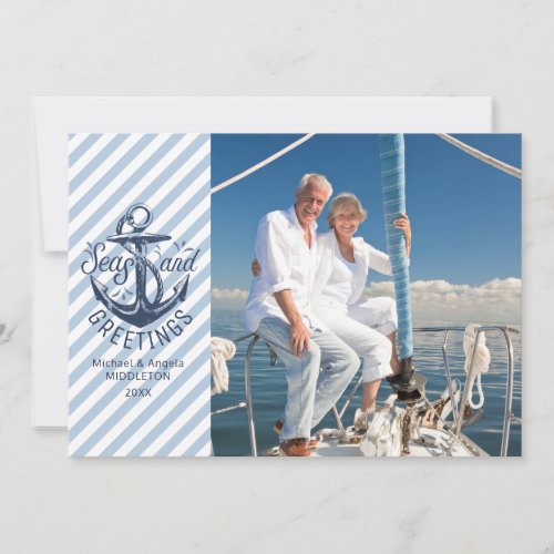 Nautical SEAsons Greetings MessagePhoto on Back Holiday Card