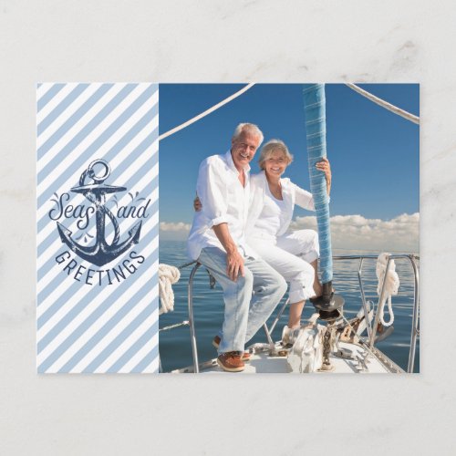 Nautical SEAsons Greetings Navy Anchorâ2 Photos Holiday Postcard