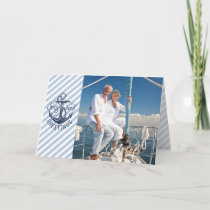Nautical SEAson's Greetings, Navy Anchor &amp; Stripes Holiday Card