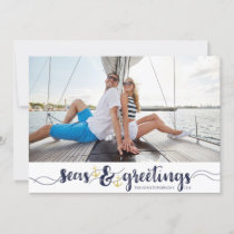 Nautical SEAsons Greetings | Navy Gold Anchors Holiday Card
