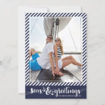 Nautical SEAsons Greetings | Navy Stripes Anchors Holiday Card