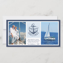 Nautical SEAson's Greetings - Navy & White Stripes Holiday Card