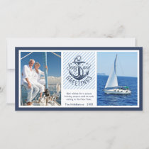 Nautical SEAson's Greetings - Navy &amp; White Stripes Holiday Card