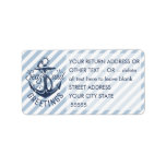Nautical "SEASon's Greetings" Navy/White Stripes Label<br><div class="desc">A nautical, fun twist on the traditional "Season's Greetings" with the words "Seas AND Greetings" in modern, creative typography around a navy blue watercolor stamped image of an anchor and backed by a light navy blue and white diagonal striped pattern. This label will give a unique look to your nautical/tropical-themed...</div>
