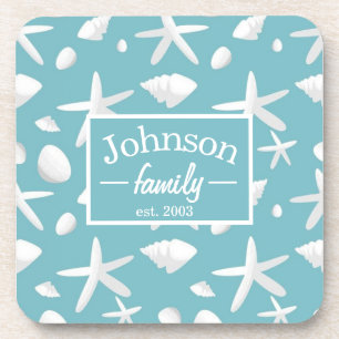 Nautical Seastar Seashells Family Beach House Beverage Coaster