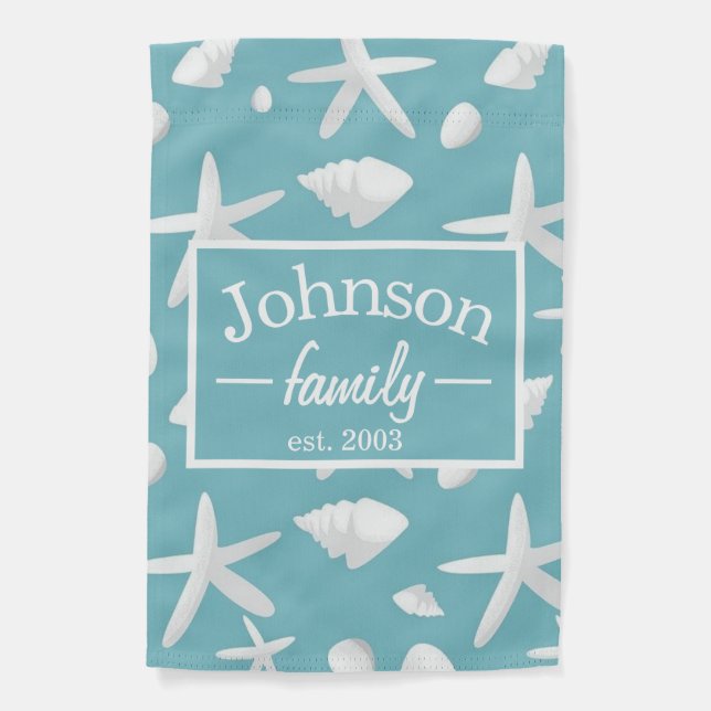 Nautical Seastar Seashells Family Beach House Garden Flag (Front)