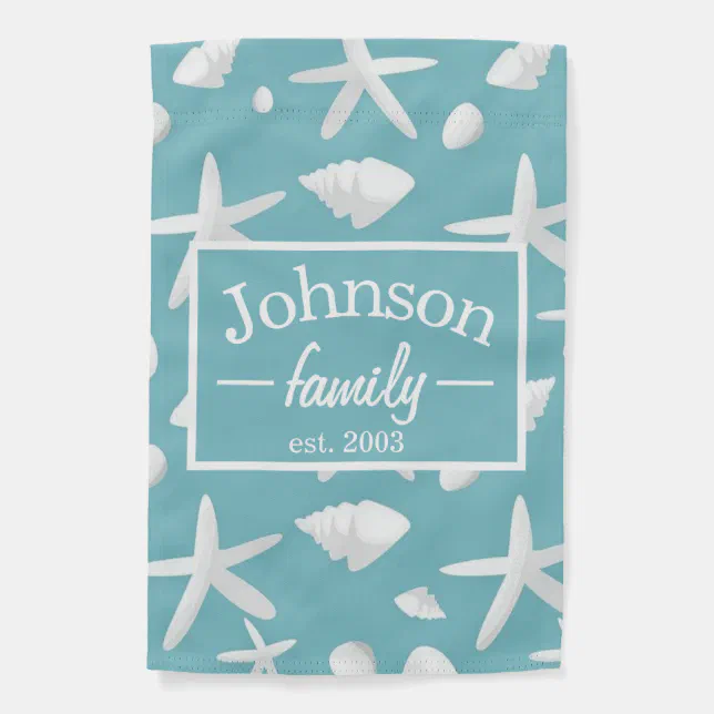 Nautical Seastar Seashells Family Beach House Garden Flag | Zazzle