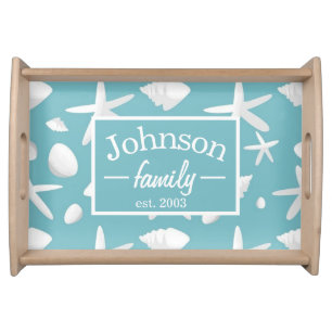 Nautical Seastar Seashells Family Beach House   Serving Tray