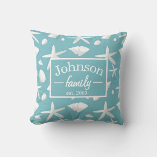 Nautical Seastar Seashells Family Beach House Throw Pillow
