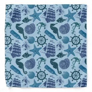 Nautical Shades Of Blue Pattern Bandana