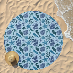 Nautical Shades Of Blue Pattern Beach Towel