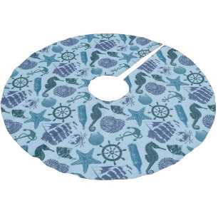 Nautical Shades Of Blue Pattern Brushed Polyester Tree Skirt