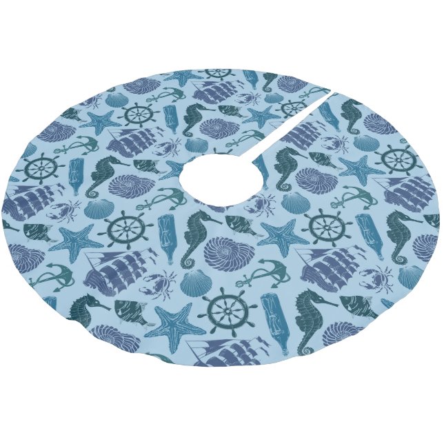 Nautical Shades Of Blue Pattern Brushed Polyester Tree Skirt (Angled)