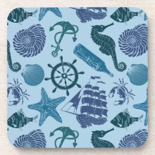 Nautical Shades Of Blue Pattern Drink Coaster