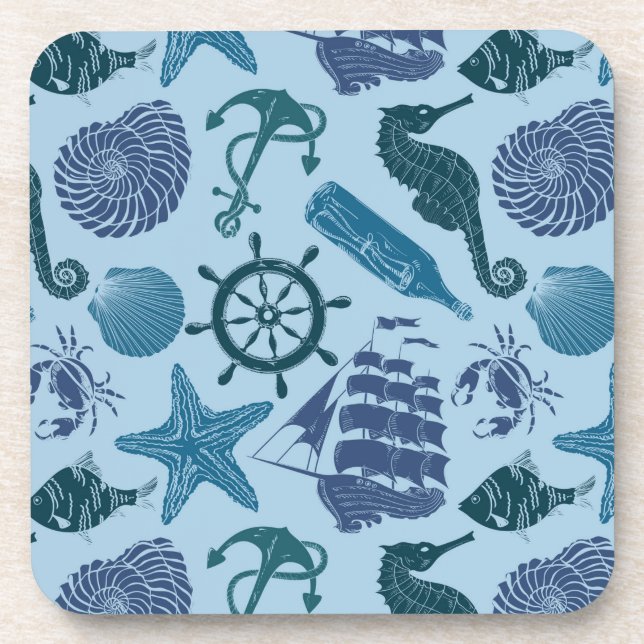 Nautical Shades Of Blue Pattern Drink Coaster (Front)