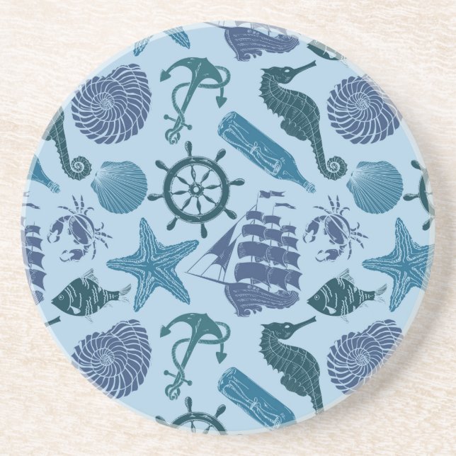 Nautical Shades Of Blue Pattern Drink Coaster (Front)
