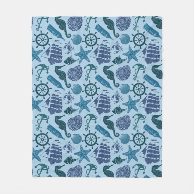 Nautical Shades Of Blue Pattern Fleece Blanket (Front)
