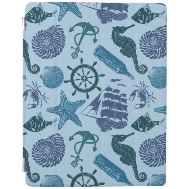 Nautical Shades Of Blue Pattern iPad Smart Cover (Front)