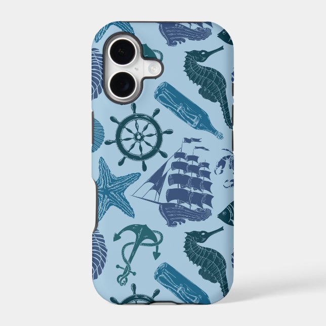 Nautical Shades Of Blue Pattern Iphone Case (Back)