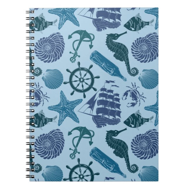 Nautical Shades Of Blue Pattern Notebook (Front)