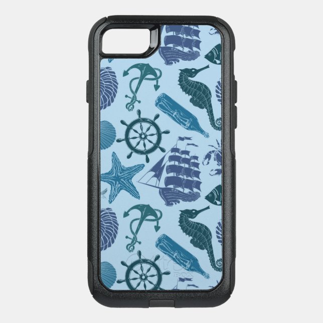 Nautical Shades Of Blue Pattern Otterbox iPhone Case (Back)