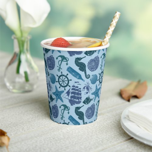 Nautical Shades Of Blue Pattern Paper Cups