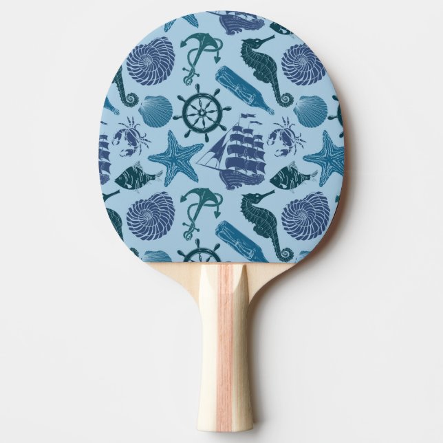 Nautical Shades Of Blue Pattern Ping-Pong Paddle (Front)