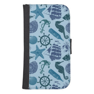 Nautical Shades Of Blue Pattern Samsung S4 Wallet Case