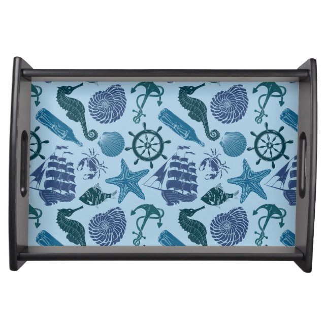 Nautical Shades Of Blue Pattern Serving Tray (Front)