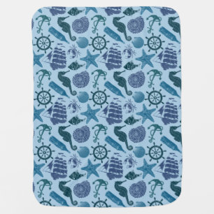 Nautical Shades Of Blue Pattern Swaddle Blanket