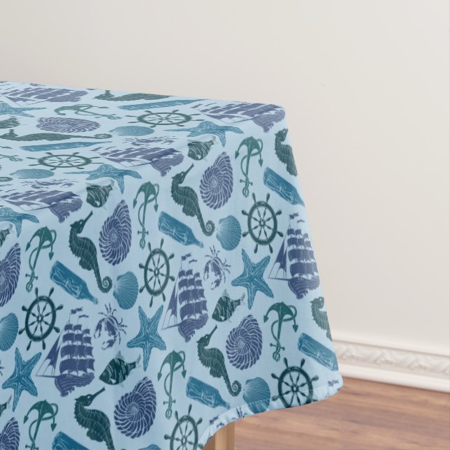 Nautical Shades Of Blue Pattern Tablecloth (In Situ)