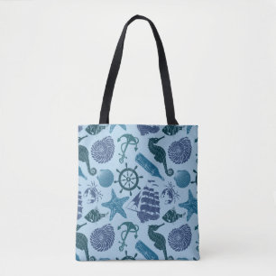 Nautical Shades Of Blue Pattern Tote Bag