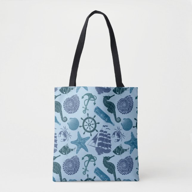 Nautical Shades Of Blue Pattern Tote Bag (Front)