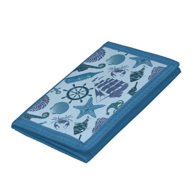 Nautical Shades Of Blue Pattern Tri-fold Wallet (Bottom)
