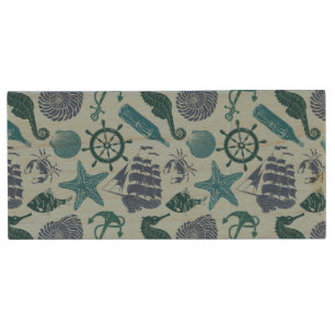 Nautical Shades Of Blue Pattern Wood Flash Drive