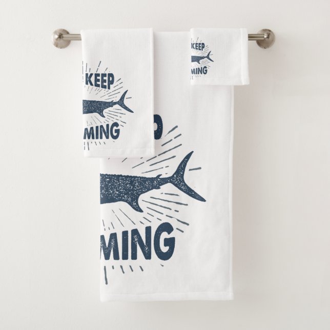 Nautical Shark Just Keep Swimming Bath Towel Set (Insitu)