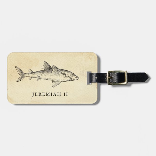 Nautical Shark Personalized Monogram Luggage Tag (Front Horizontal)