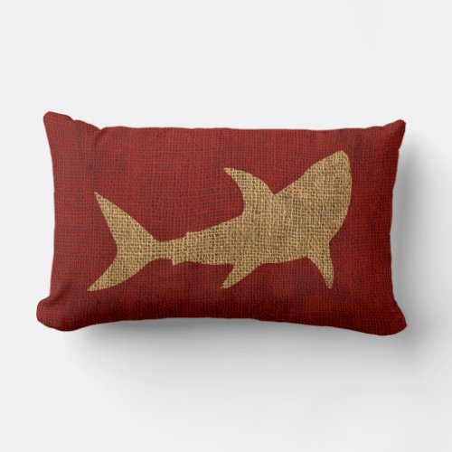 Nautical Shark Rustic Red Lumbar Pillow