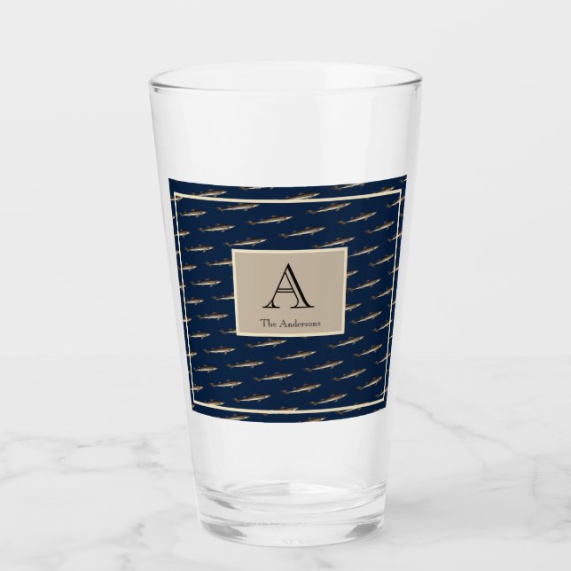 Nautical Sharks Navy Blue Sand Tan Glass (Front)