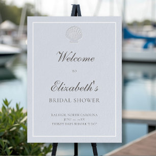 Nautical Shell Blue Coastal Bridal Shower Welcome Foam Board