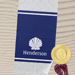 Nautical Shell on Navy Beach Towel