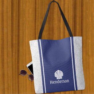 Nautical Shell on Navy Tote Bag