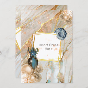 Nautical shell squid marble gold geometric frame invitation