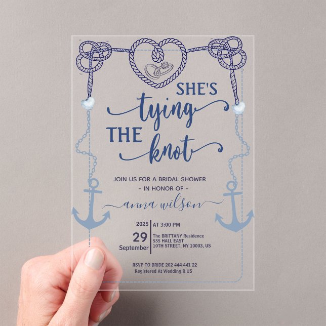 Nautical She's Tying the Knot Bridal Shower  Acrylic Invitations (Nautical She's Tying the Knot Bridal Shower Acrylic Invitations)